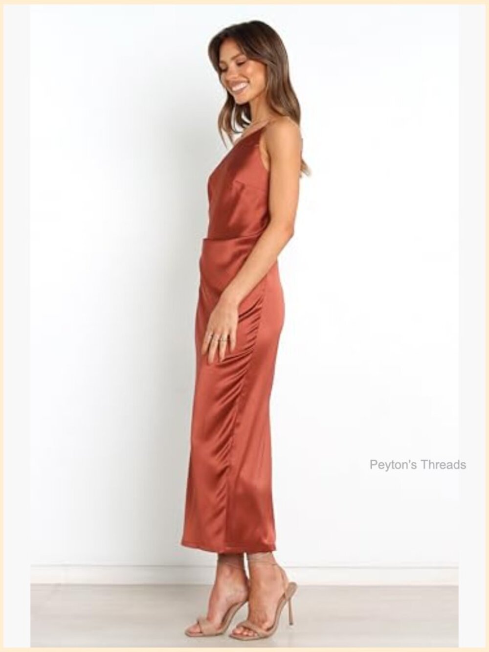 One-Shoulder Midi Dress with Gathered Side Detail, Back Zip - Picture 4 of 7